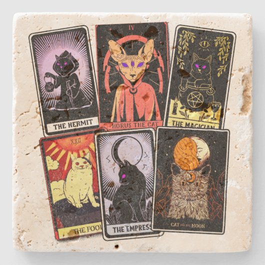 Cat Tarot Cards - Halloween Kaiserin. Hermit, Narr Steinuntersetzer (Vorderseite)