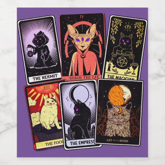 Cat Tarot Cards - Halloween Kaiserin. Hermit, Narr Weinetikett (Einzelnes Label)