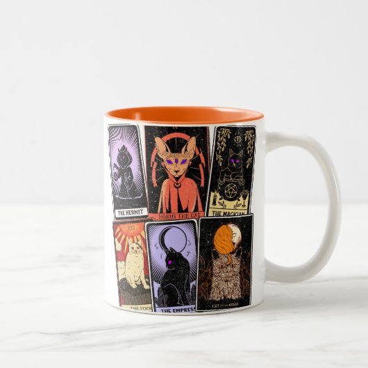 Cat Tarot Cards - Halloween Kaiserin. Hermit, Narr Zweifarbige Tasse (Rechts)