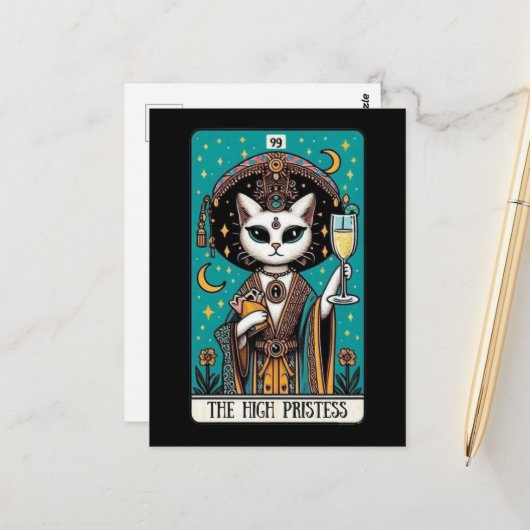 Cat-Tarot der Hohepriestess Postkarte (Vorderseite/Rückseite Beispiel)