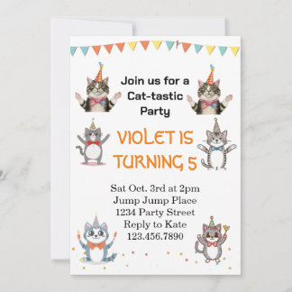 Cat-Tastic Kitty Cat Geburtstagsparty mit Goldenem Einladung