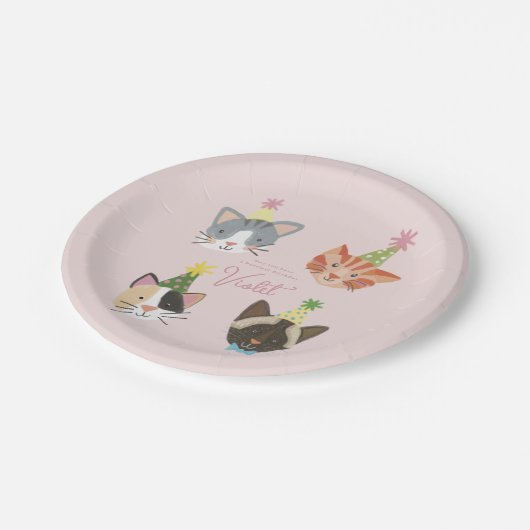 Cat-tastic Purfect Birthday Party Custom Paper Pl Pappteller (Schrägansicht)