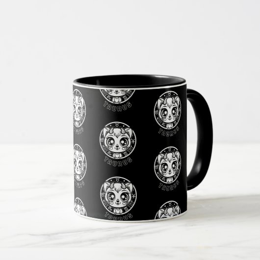 Cat Taurus Zodiac Black Tasse (VorderseiteRechts)