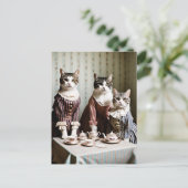 Cat Tea Party Postkarte (Stehend Vorderseite)