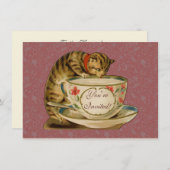 Cat Teacup Niedlich Vintag Viktorianisch Einladung (Vorne/Hinten)