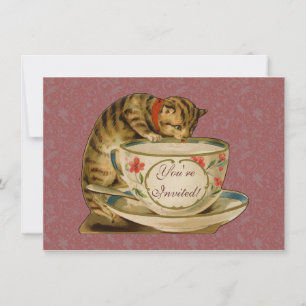 Cat Teacup Niedlich Vintag Viktorianisch Einladung