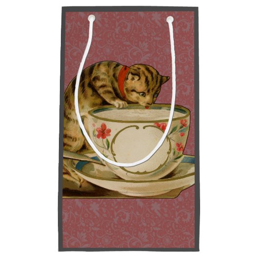Cat Teacup Niedlich Vintag Viktorianisch Kleine Geschenktüte (Vorderseite)