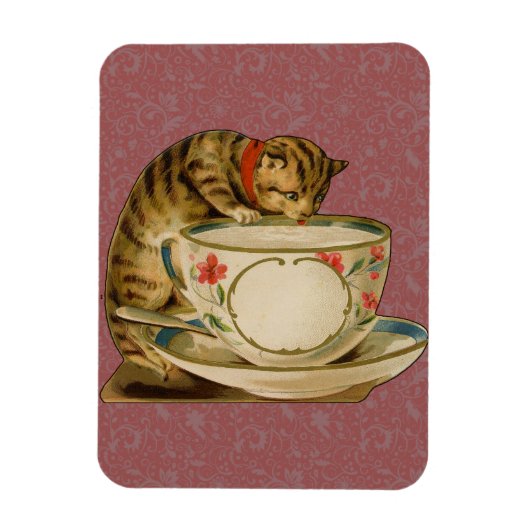 Cat Teacup Niedlich Vintag Viktorianisch Magnet (Vertikal)