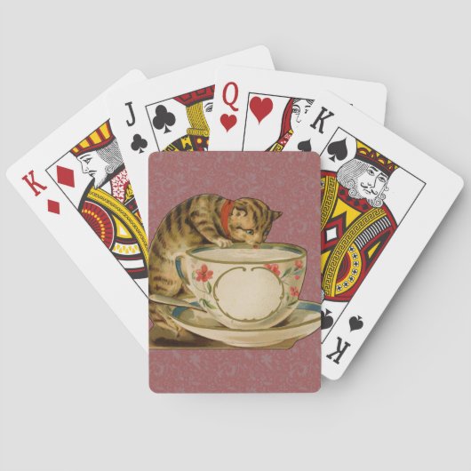 Cat Teacup Niedlich Vintag Viktorianisch Spielkarten (Rückseite)
