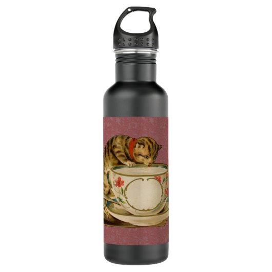 Cat Teacup Niedlich Vintag Viktorianisch Trinkflasche (Vorderseite)