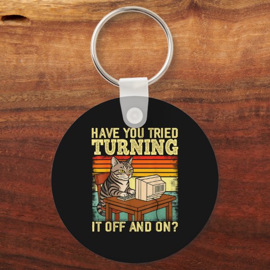 Cat Tech Engineer Suprt Humor Tech Computer It Guy Schlüsselanhänger (Vorderseite)