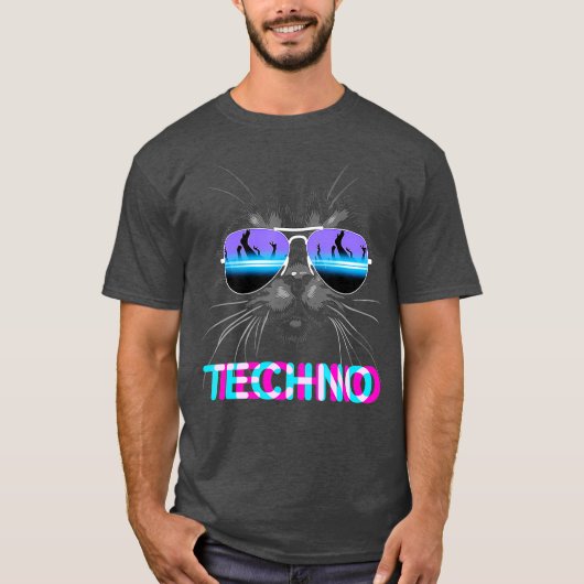 Cat Techno DJ Electro Music T-Shirt (Vorderseite)