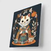 Cat Tee Time Japanisch Square Wall Uhr (Winkel)