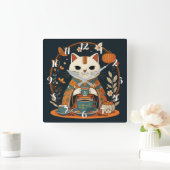 Cat Tee Time Japanisch Square Wall Uhr (Zuhause)