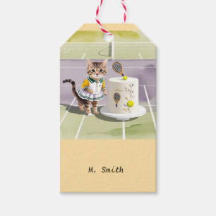 Cat Tennis Player auf dem Platz mit Geburtstagskuc Geschenkanhänger
