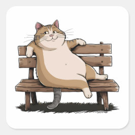 Cat the Bench Sitter Quadratischer Aufkleber