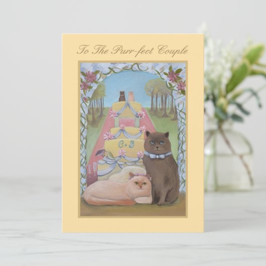 Cat Theme Hochzeit Herzlichen Glückwunsch Flat Car (Stehend Vorderseite)