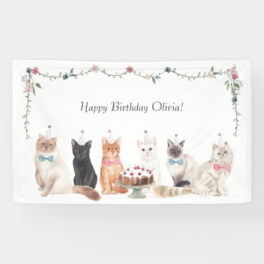 Cat Theme Party Banner, Cat Birthday Party Banner (Horizontal)
