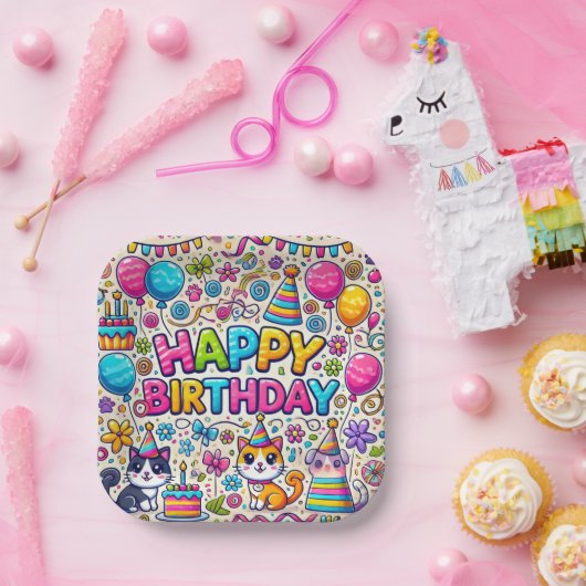 Cat-Themed Happy Birthday Paper Teller (Party)