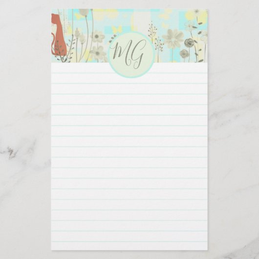 Cat Themed Letter Writing Stationery MIT MONOGRAMM (Rückseite)