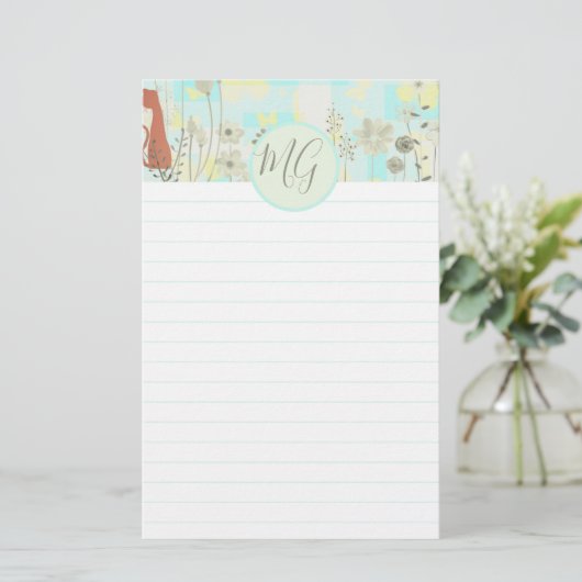 Cat Themed Letter Writing Stationery MIT MONOGRAMM (Stehend Vorderseite)