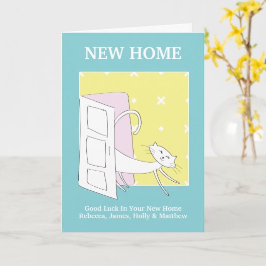 Cat Themed New Zuhause Karte (Gelbe Blume)