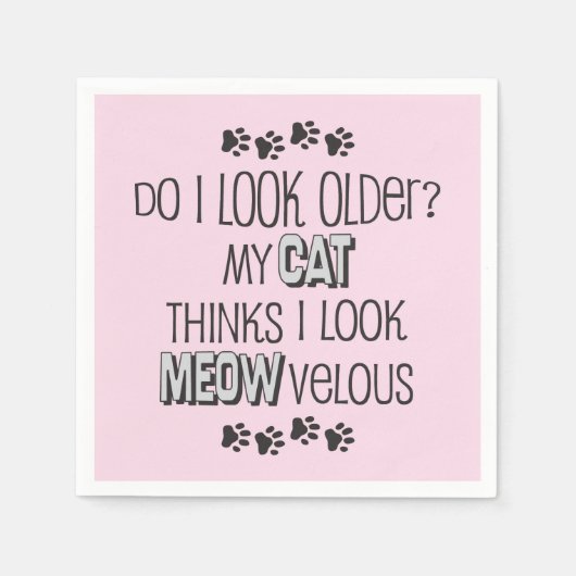 Cat themed Pink Funny Birthday Papier Napkins Serviette (Vorderseite)