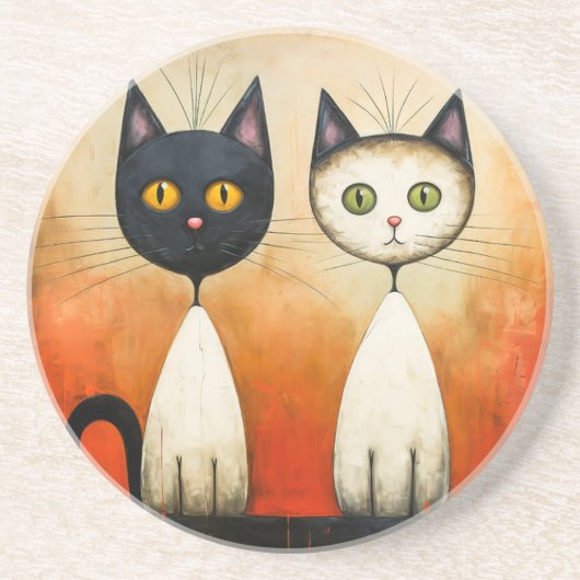 Cat-Themed Sandstone Untersetzer (Vorne)