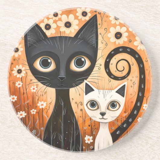 Cat-Themed Sandstone Untersetzer (Vorne)