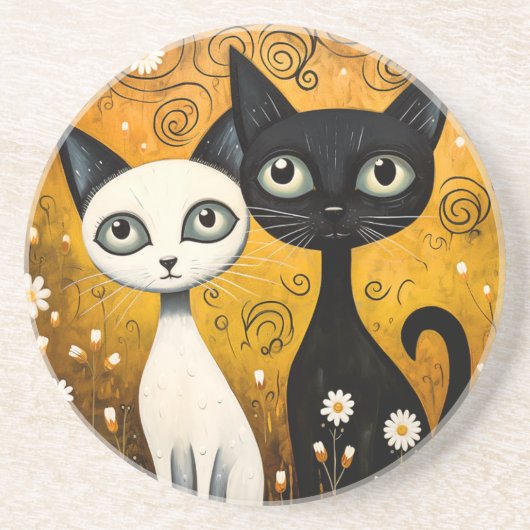 Cat-Themed Sandstone Untersetzer (Vorne)