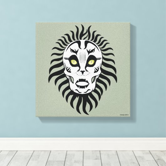 Cat Themed Skull Designated Original Art Leinwanddruck (Insitu (Holzboden))