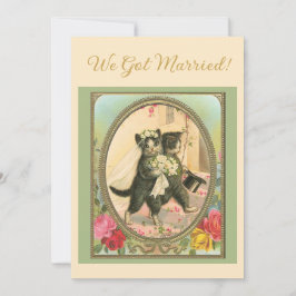 Cat Themed Wedding announcement Ivory and green Einladung