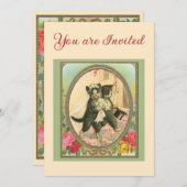 Cat Themed Wedding Ivory and green Einladung (Vorne/Hinten)