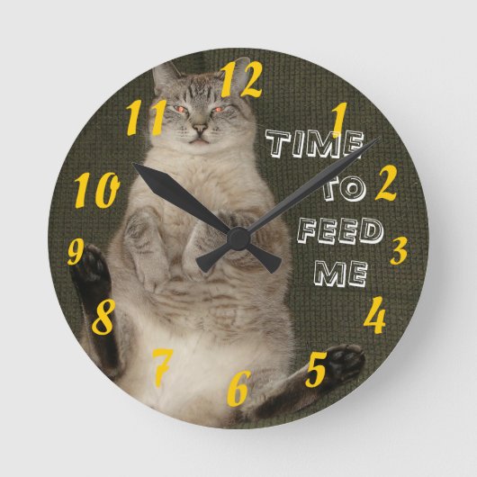 Cat "TIME TO FEED ME" Wall Clock Runde Wanduhr (Vorderseite)