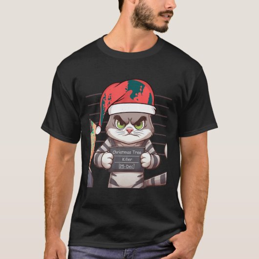 Cat Tree Killer Funny Christmas Weihnachtsmann T-Shirt (Vorderseite)