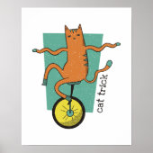 Cat Trick Funny Tabby Cat Rafting Einrad Poster (Vorne)