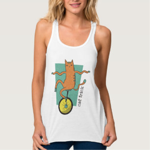 Cat Trick Funny Tabby Cat Rafting Einrad Tank Top