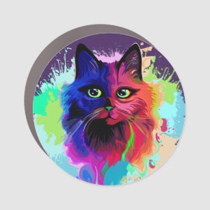 Cat Trippy Psychedelic Pop Art Auto Magnet