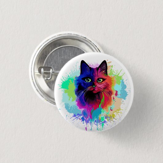 Cat Trippy Psychedelic Pop Art Button (Vorne & Hinten)