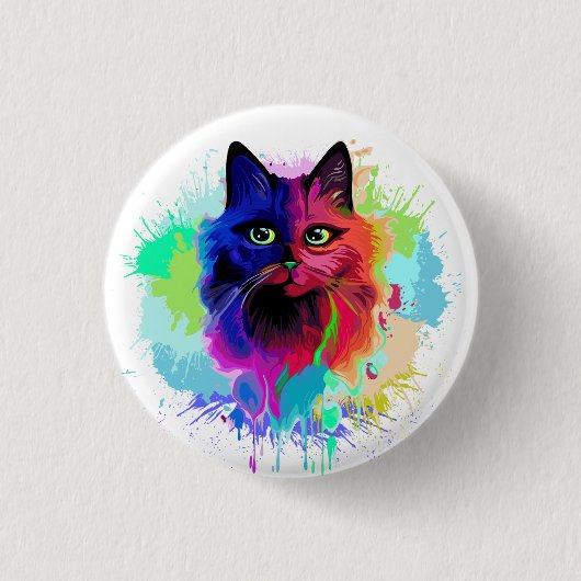 Cat Trippy Psychedelic Pop Art Button (Vorderseite)