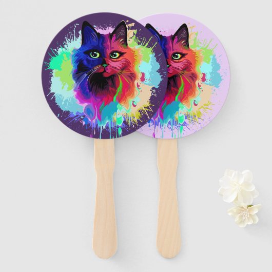 Cat Trippy Psychedelic Pop Art Fächer (Vorne und Hinten)