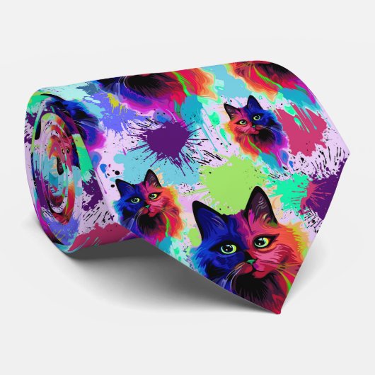 Cat Trippy Psychedelic Pop Art Krawatte (Gerollt)