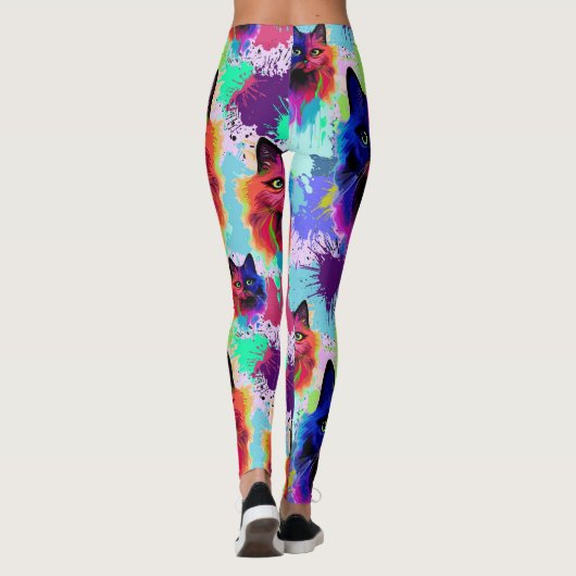 Cat Trippy Psychedelic Pop Art Leggings (Rückseite)
