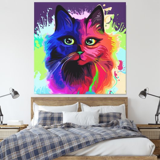 Cat Trippy Psychedelic Pop Art Leinwanddruck (Insitu (Schlafzimmer))