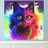 Cat Trippy Psychedelic Pop Art Leinwanddruck (Insitu (Holzboden))