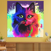 Cat Trippy Psychedelic Pop Art Leinwanddruck (Insitu (Wohnzimmer))