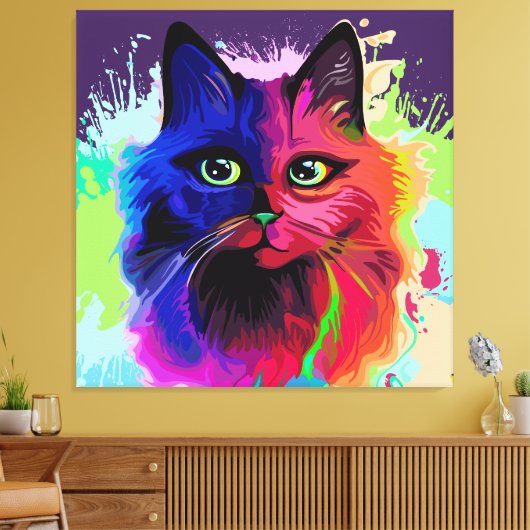 Cat Trippy Psychedelic Pop Art Leinwanddruck (Insitu (Wohnzimmer))