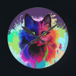 Cat Trippy Psychedelic Pop Art Runde Wanduhr<br><div class="desc">Psychedelischer Trippy Pop Art Cat Portrait auf farbenfrohen Paint Spritzern. Original Vector IllustrationCopyright BluedarkArt The ChameleonArt.</div>