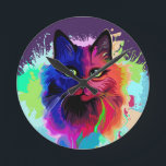 Cat Trippy Psychedelic Pop Art Runde Wanduhr<br><div class="desc">Psychedelischer Trippy Pop Art Cat Portrait auf farbenfrohen Paint Spritzern. Original Vector IllustrationCopyright BluedarkArt The ChameleonArt.</div>