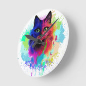Cat Trippy Psychedelic Pop Art Runde Wanduhr (Winkel)